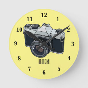 Film camera cartoon illustration round clock