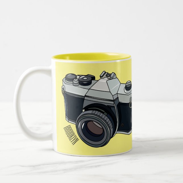 Film camera cartoon illustration Two-Tone coffee mug (Left)
