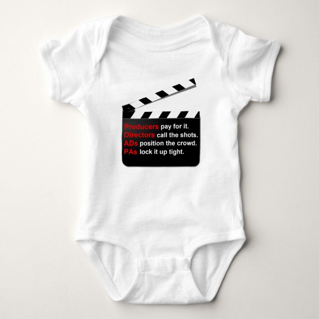 Film Crew Movies Clap on a New Genre Baby Bodysuit (Front)