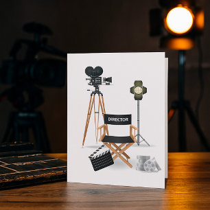 Film Director Chair and Vintage Movie Camera Set Card
