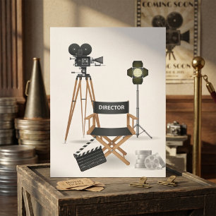 Film Director Chair and Vintage Movie Camera Set Invitation