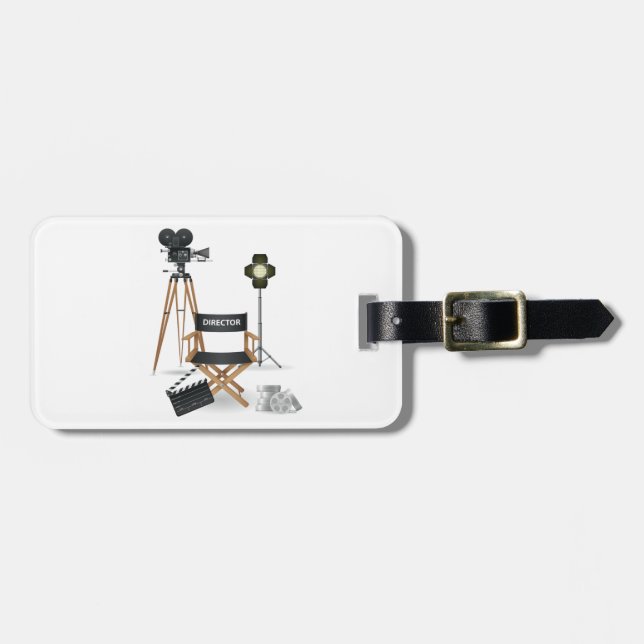 Film Director Chair and Vintage Movie Camera Set Luggage Tag (Front Horizontal)