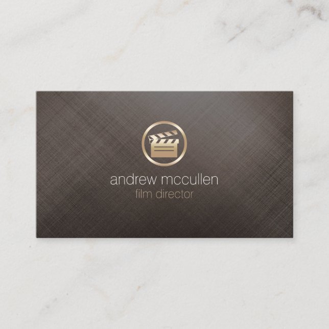Film Director Clapperboard Icon Brushed Gold Metal Business Card (Front)