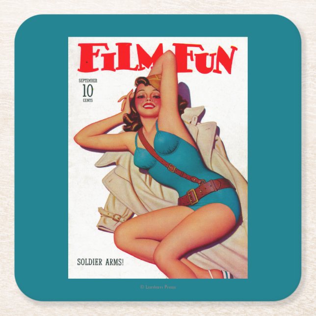 Film Fun Magazine Cover 10 Square Paper Coaster (Front)