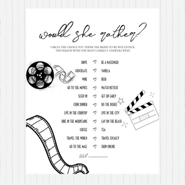 Film Noir - Bridal Shower - Would She Rather Game (Creator Uploaded)