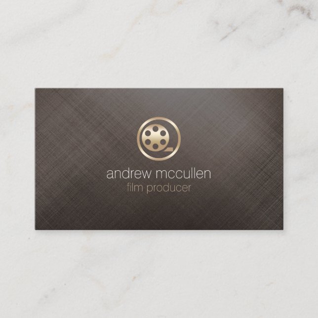 Film Producer Film Reel Icon Brushed Gold Metal Business Card (Front)
