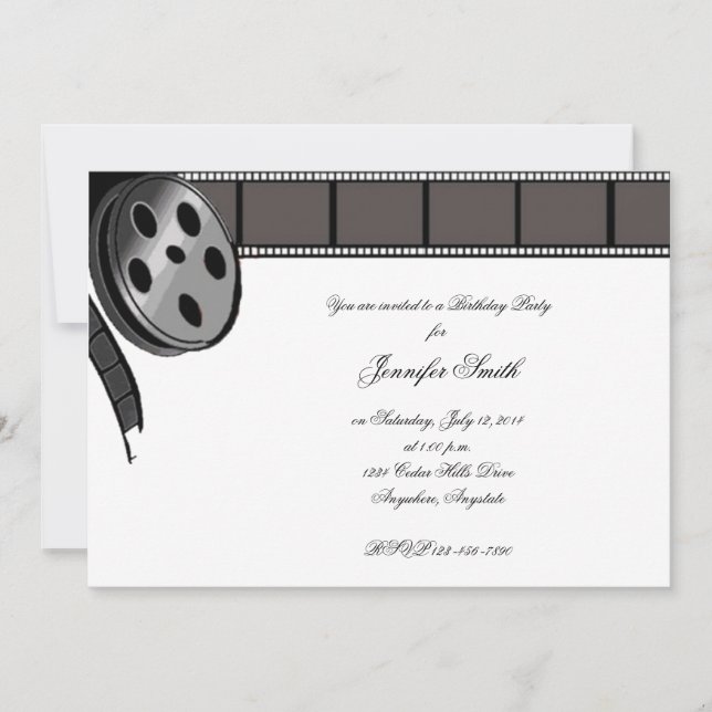 Film Reel in Black and White Party Invitation (Front)