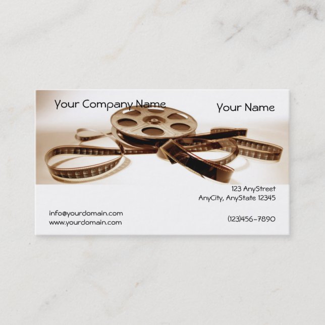 Film Reel in Sepia Tones Background Business Card (Front)