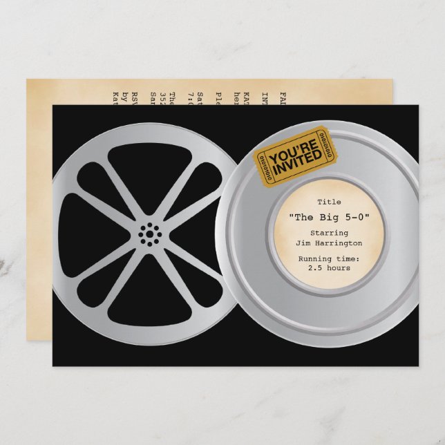 Film Reel Movie Theme Birthday Party Invitation (Front/Back)