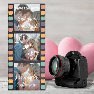 Film Reel Trendy Black Three Photo Save The Date