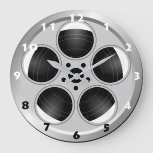 FILM REEL WITH BLACK AND WHITE NUMERALS LARGE CLOCK