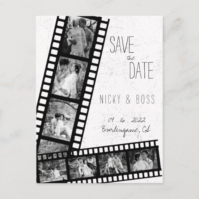 Film Rustic Modern Photo Save the Date Postcard (Front)