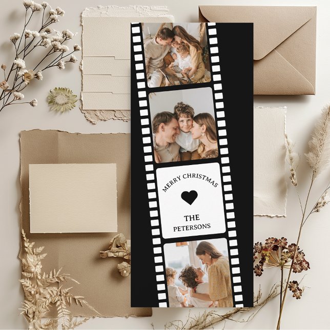 Film Strip Bookmark 3 Photo Booth Family Christmas Holiday Card (Unique Christmas Card - photo booth, film strip, analog photography, funny family photos 3 collage)
