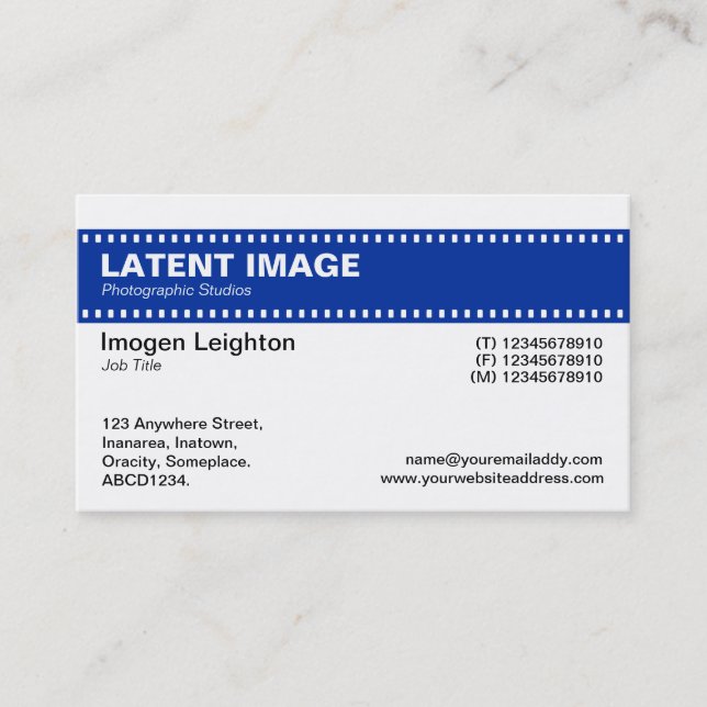 Film Strip Header - Navy and White Business Card (Front)