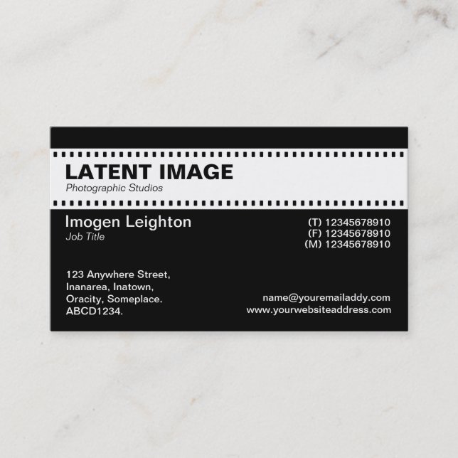 Film Strip Header - White with Black Business Card (Front)