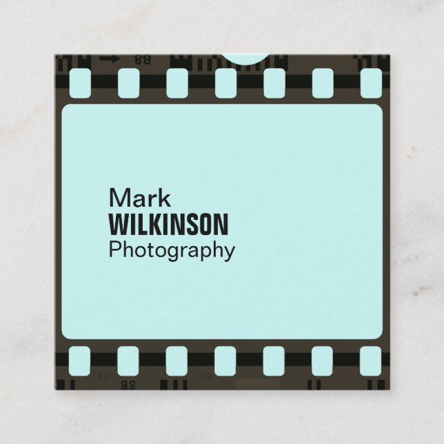 Film tape negative frame teal square business card (Front)