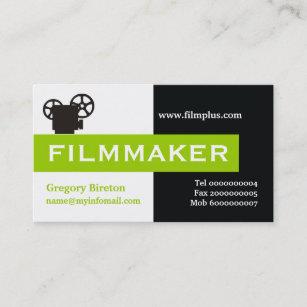 Filmmaker black, white, lime green eye-catching business card
