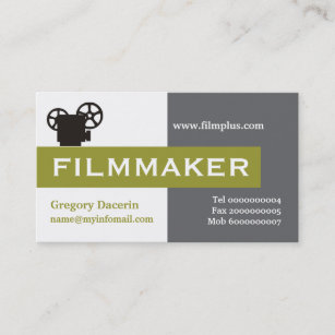 Filmmaker grey, white, olive green eye-catching business card