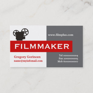 Filmmaker grey, white, red eye-catching business card