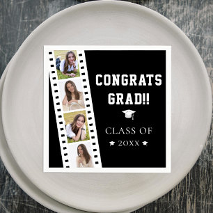 Filmstrip Four Photo Collage Graduation Black Napkin