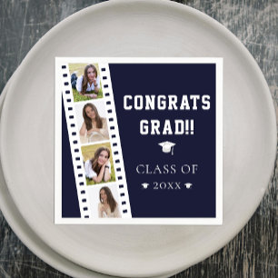 Filmstrip Four Photo Collage Graduation Blue Napkin