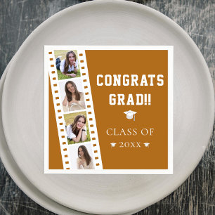 Filmstrip Four Photo Collage Graduation   Orange Napkin