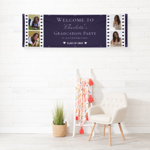 Filmstrip Four Photo Collage Graduation Purple Banner