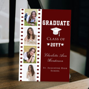 Filmstrip Four Photo Collage Graduation Red Invitation