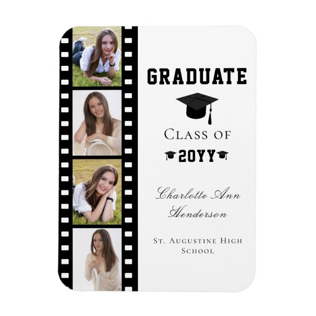 Filmstrip Four Photo Collage Graduation | White Magnet (Vertical)