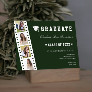 Filmstrip Four Photo Collage Open House Green Invitation