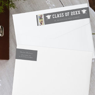 Filmstrip Photo Collage Graduation Address Grey Wrap Around Label