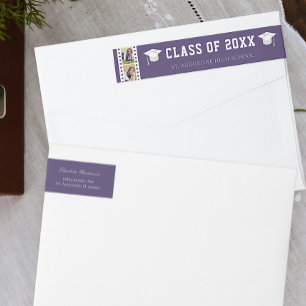 Filmstrip Photo Collage Graduation Address Purple Wrap Around Label