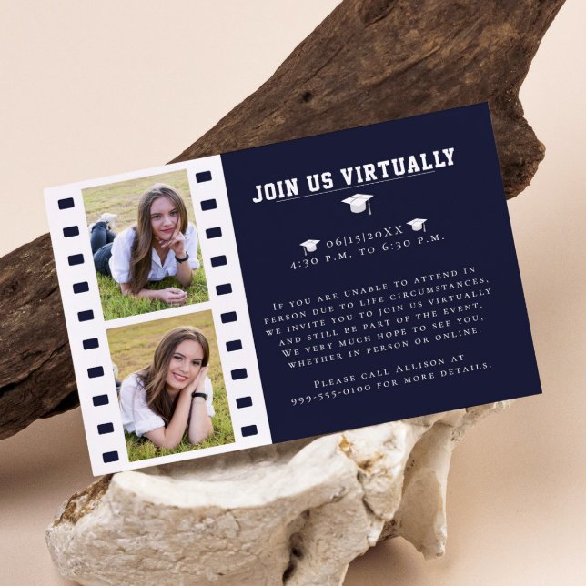 Filmstrip Photo Collage Graduation | Blue Enclosure Card (Blue Filmstrip Photo Collage Graduation Enclosure Card)