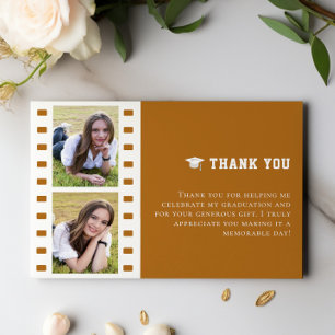 Filmstrip Photo Collage Graduation   Orange Thank You Card