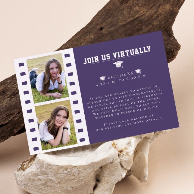 Filmstrip Photo Collage Graduation | Purple Enclosure Card (Purple Filmstrip Photo Collage Graduation Enclosure Card)
