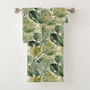 Filmy Leaves in Sage and Teal Bath Towel Set