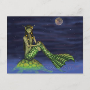 Fin Dipping Mermaid on Turtle Back Postcard