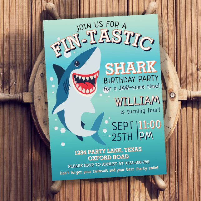 Fin-tastic Shark Birthday Jawsome 4th Birthday  Invitation (Creator Uploaded)