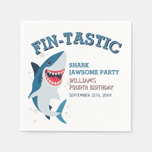 Fin-tastic Shark Birthday Jawsome Birthday  Napkin (Front)