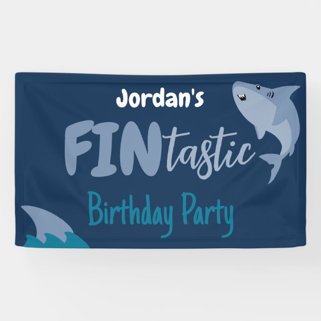 Fin-tastic Shark Birthday Party Kids Under The Sea Banner (Horizontal)