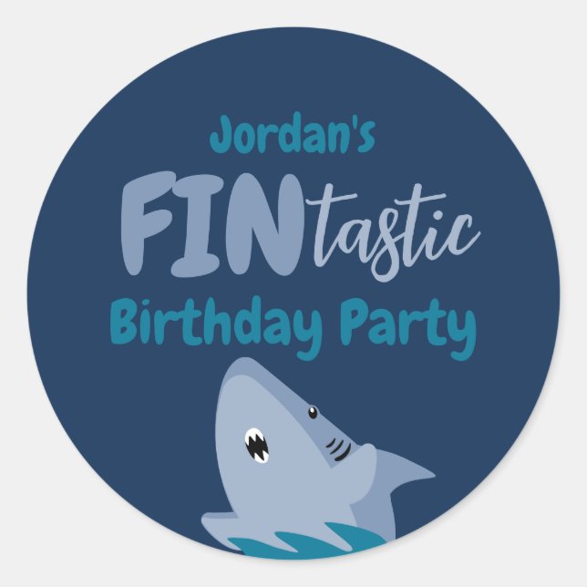 Fin-tastic Shark Birthday Party Kids Under The Sea Classic Round Sticker (Front)