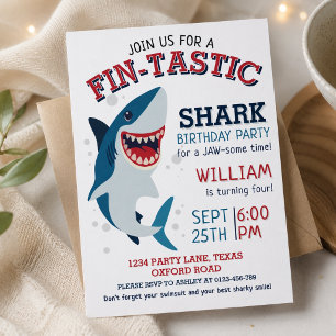 Fin-tastic Smiling Shark Kids Birthday  Invitation