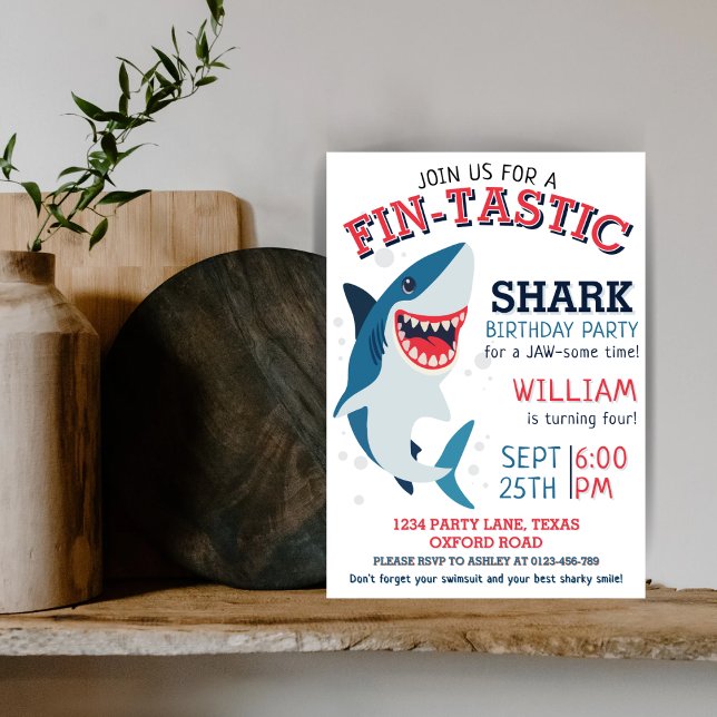 Fin-tastic Smiling Shark Kids Birthday  Invitation (Creator Uploaded)