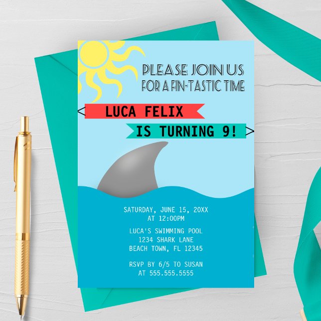 Fin-tastic Time Shark Themed Birthday Invitation (Creator Uploaded)