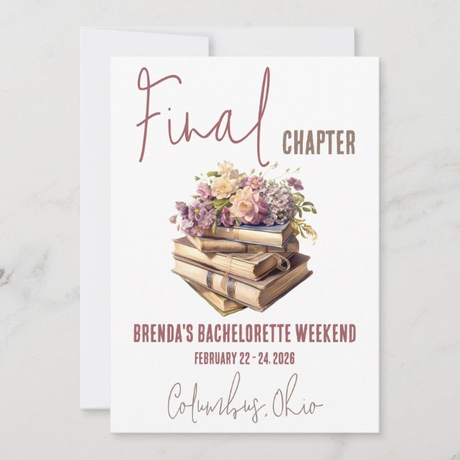 Final Chapter, Book Themed Bachelorette Weekend Invitation (Front)