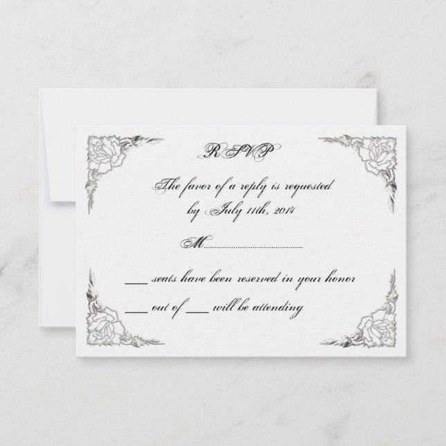 FINAL Cute Elegant Classy Rose Silver RSVP Cards (Front)