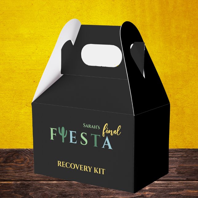 Final Fiesta Bachelorette Party Recovery Kit Favour Box (Final fiesta bachelorette party recovery kit, cactus mexican bachelorette vibrant green and yellow)