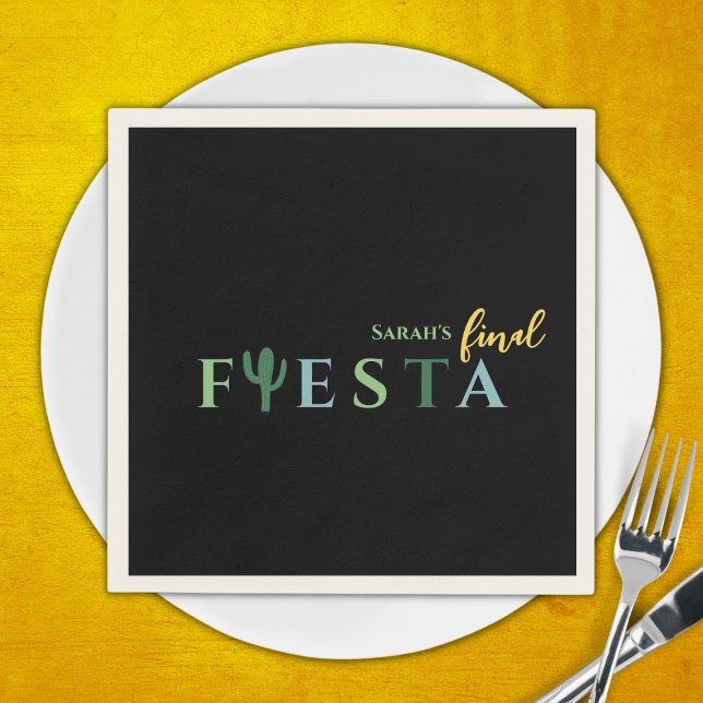 Final Fiesta Cactus Mexican Bachelorette Party Napkin (Final fiesta bachelorette party napkins, green and yellow vibrant mexican bachelorette)