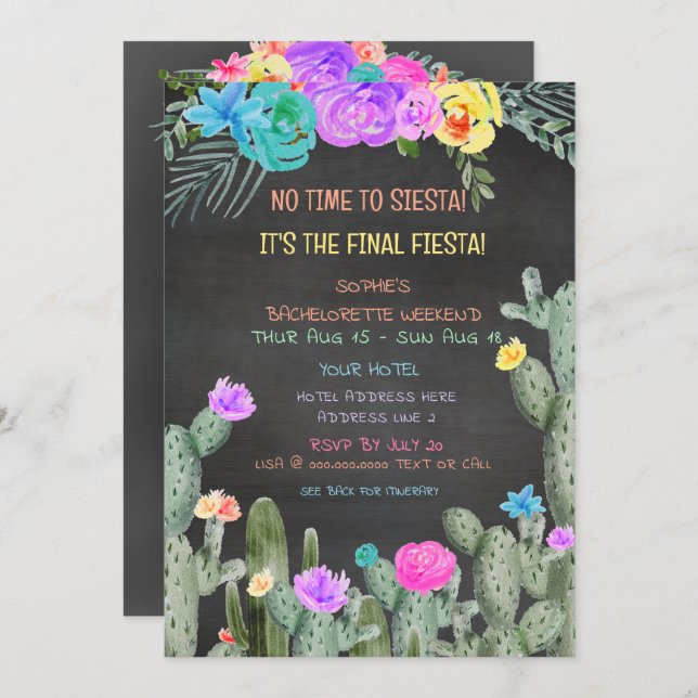Final Fiesta Itinerary Bachelorette Party  Invitation (Front/Back)