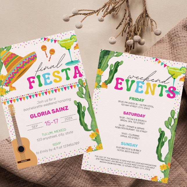 Final Fiesta Mexican Vibrant Bachelorette Weekend Invitation (Creator Uploaded)